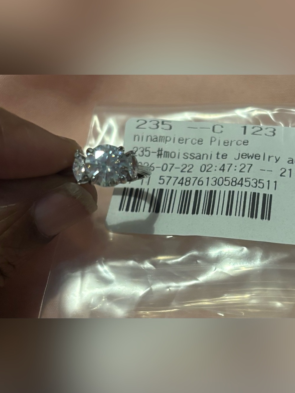 Three-Stone Moissanite Ring in White Silver Tone